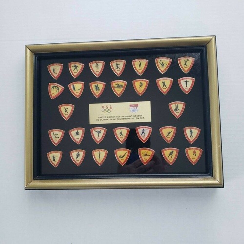 US Olympic Team Commemorative Seoul Pin Set Framed Vintage Limited Edition 1988